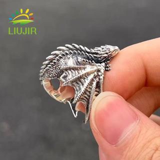 Nhẫn đôi cánh LIUJIR Pterosaur, Nhẫn rồng phong cách Punk cổ điển, Nhẫn rồng đen Gothic có thể điều chỉnh tinh tế Phụ kiện trang sức