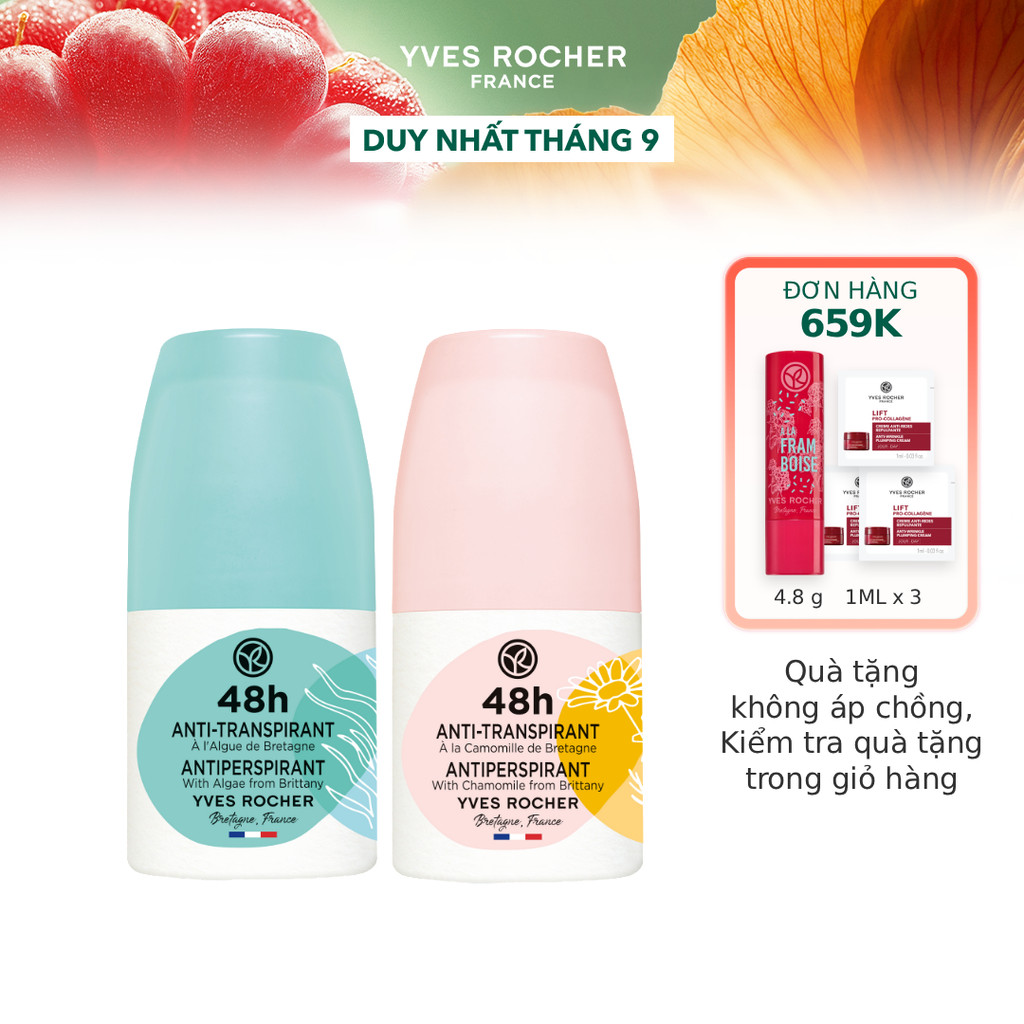 Combo 2 lăn khử mùi ngăn mùi suốt 48H Yves Rocher 50mlx2