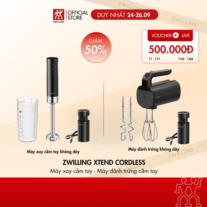 Máy Xay Cầm Tay & Máy Đánh Trứng Không Dây Cao Cấp ZWILLING XTEND Cordless – Pin Sạc 3Ah, Động Cơ BLDC Mạnh Mẽ