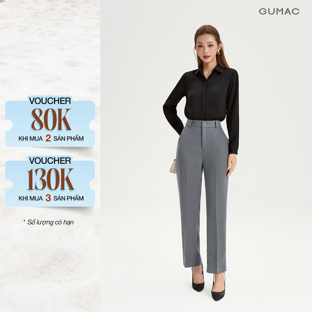[NHẬP OUTLETLP20 GIẢM 20%] Quần Ống Đứng Nữ 95cm GUMAC Quần Tây Công Sở Lưng Cao Có Túi Vải Tuyết Mưa Tôn Dáng LQF1002