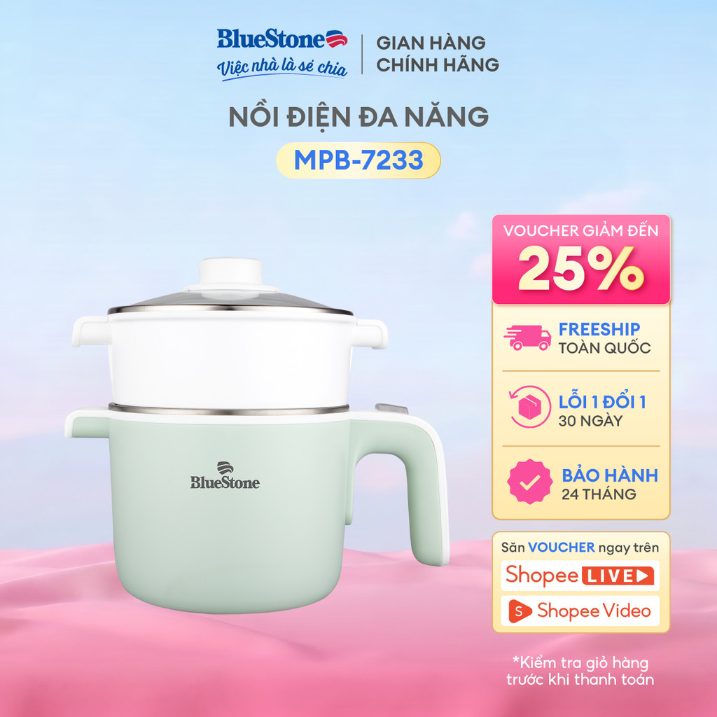 Nồi Điện Đa Năng Bluestone MPB-7233 - 600–720W - 1.2 Lít - Lòng Nồi INOX 304  - Bh 2 năm