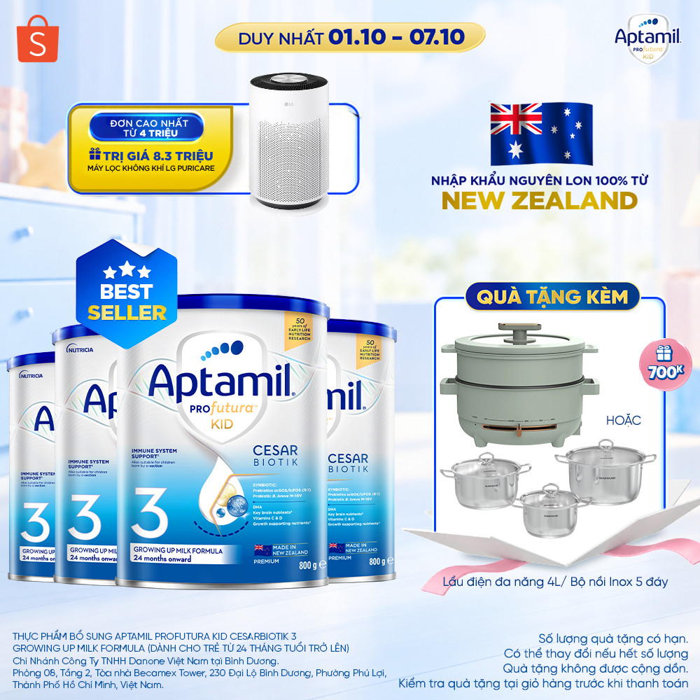 [MUA KÈM DEAL SỐC] CB4 Sữa bột Aptamil Kid Cesarbiotik New Zealand số 3 - Synbiotic đặc chế