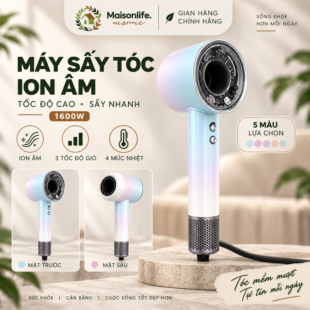 Máy Sấy Tóc Matrix Cao Cấp Công Suất Lớn, Ion Âm Bảo Vệ Tóc, Sấy Nóng Lạnh Chuẩn Salon 3 tốc độ gió, 4 mức nhiệt