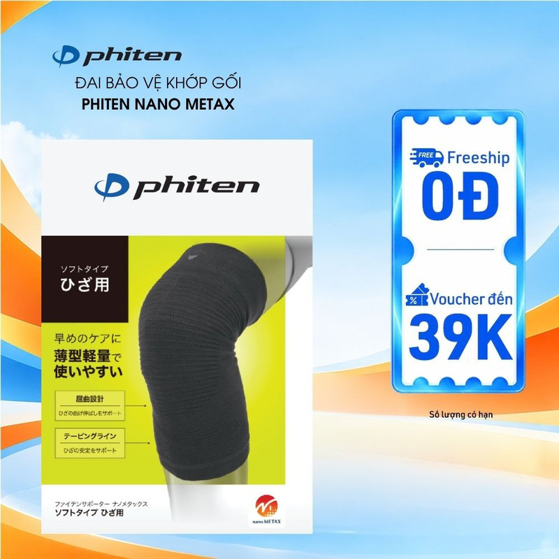Đai Bảo Vệ Khớp Gối Phiten Nano Metax Knee Supporter Soft Type Hỗ Trợ Vận Động Và Di Chuyển Hằng Ngày