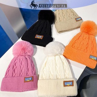 Onetimingfine Mùa Đông Mới Lông Cừu Lót Ấm Áp Mũ beanie Phong Cách Hàn Quốc Mũ Bò Thời Trang Đơn Giản Nhìn Mặt Nhỏ Dệt Kim Bé Gái VN