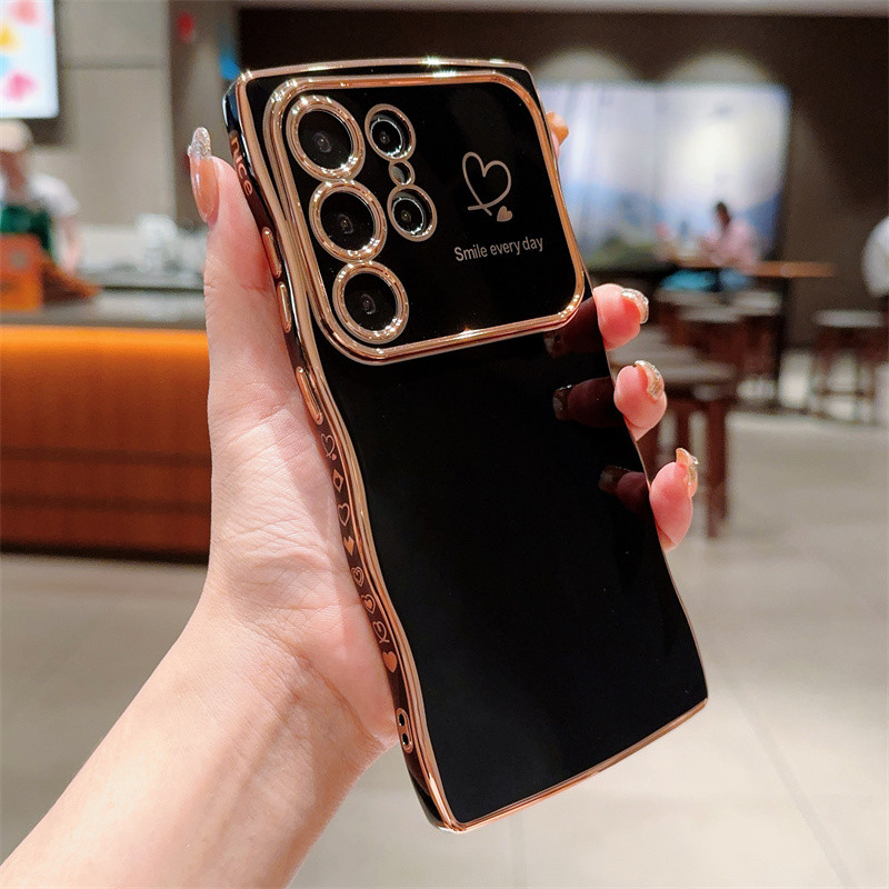 Ốp điện thoại TPU mềm mạ sóng Luxur cho Samsung Galaxy S25 S24 FE S25 S24 S23 UItra Plus Vỏ điện thoại chống sốc hình trái tim tình yêu