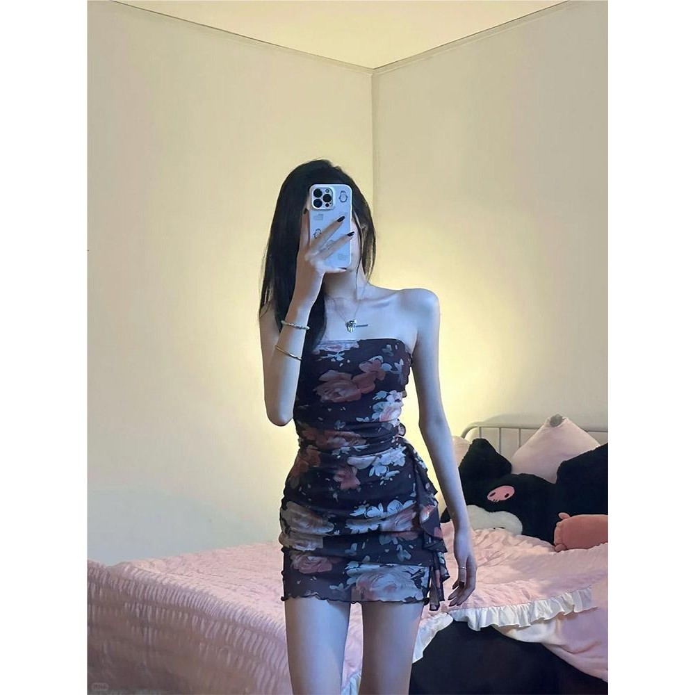 Đầm nữ slim-fit in hoa hồng hông, style thanh lịch