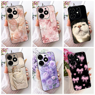 Dành Cho Tecno Spark Go 2024 BG6 Vỏ Tranh Họa Tiết Hoa Thanh Lịch Mới Tecno Spark Go (2024) Ốp Điện Thoại Silicon Mềm Màu Đen
