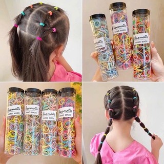 [Mẫu mới] Hộp 300 chun cột tóc cao su co giãn, dùng cho các bé, nhiều màu dễ thương, không gây đau da đầu