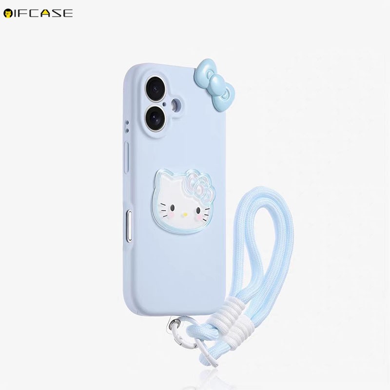 Dành Cho Samsung Galaxy A16 A06 A07 A17 A56 A36 A26 A35 A55 A34 5G 4G Vỏ Điện Thoại Stereo Có Dây Buộc Dễ Thương Hello Kitty Mèo Nơ Nơ Nơ Hoạt Hình Vỏ Mềm