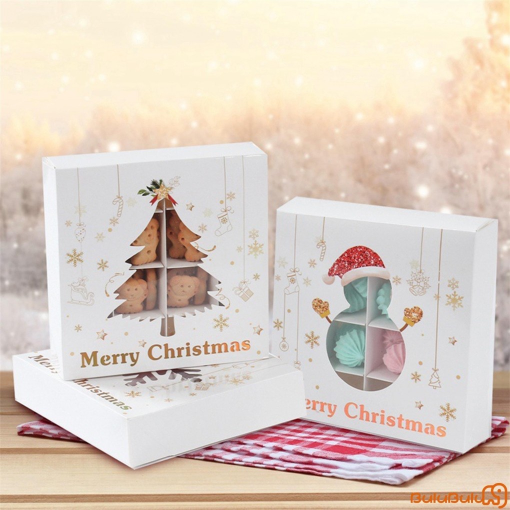 Bộ 6 Món Hộp Kẹo Giáng Sinh Trong Suốt Ông Già Noel / Người Tuyết Hộp Đựng Bánh Giấy