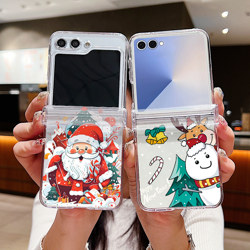 Giáng Sinh Dễ Thương Trong Suốt Ốp Lưng Điện Thoại Samsung Galaxy Z Flip 7 Flip 6 Flip 5 Flip 4 5G Full Bản Lề Gấp Cứng PC Dành Cho Samsung Z Flip7 Flip6 Flip5 Flip4 Flip3