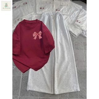 Tổng hợp quần  ống rộng chất da cá xám + mix áo phông form rộng tay lỡ unisex NƠ KẺ CARO ĐỎ-thubaquanao