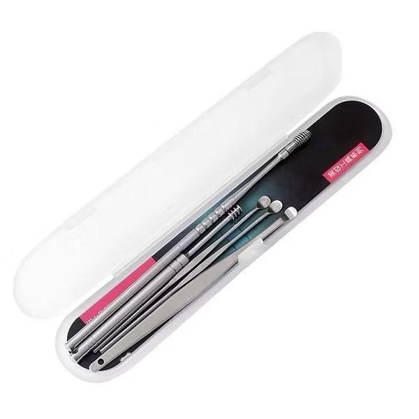 Bộ dụng cụ ráy tai 6 món, chất liệu Inox và gỗ sao an toàn, tiện lợi, dễ mang theo,Bộ lấy ráy tai, bộ ngoáy tai, dụng cụ