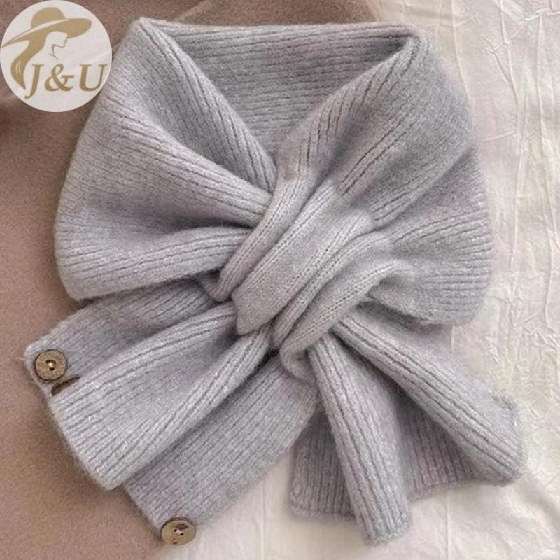 Khăn choàng cổ dệt kim chữ thập màu đơn giản, giữ ấm tốt dành cho nữ