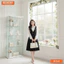 Đầm thiết kế BEMINE cổ sơ mi tay dài phối tơ dáng chữ A phù hợp đi làm-B154