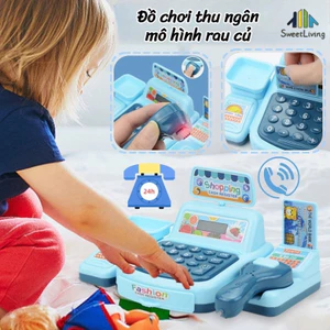 Bộ Đồ Chơi Máy Tính Tiền Siêu Thị+Mô hình trái cây và rau quả,Đồ chơi giả vờ mới,Có Đèn Và Âm Thanh