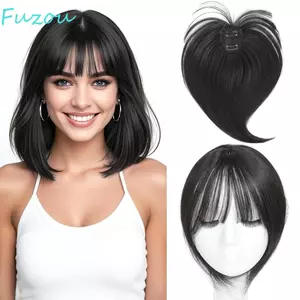 FUZOU Tổng Hợp Bangs Dành Cho Nữ, Thẳng Lụa 3D Wispy Bangs, Liền Mạch Màu Đen Tóc Nổ Tự Nhiên Tóc Topper Cho Tóc Mỏng