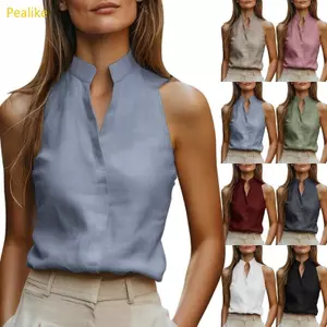 Pealike Nữ Không Tay Cổ Chữ V Vintage Kỳ Nghỉ Đi Biển Áo Công Sở Thường Ngày Trang Phục Làm Việc