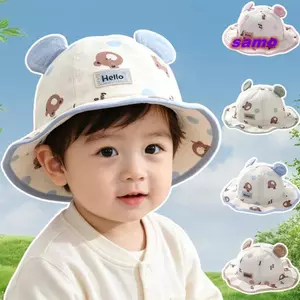 Mũ chống nắng trẻ em SAMO, Mũ chống nắng in hình gấu cho trẻ em, Quà tặng Mũ đi biển mềm mại cho trẻ em