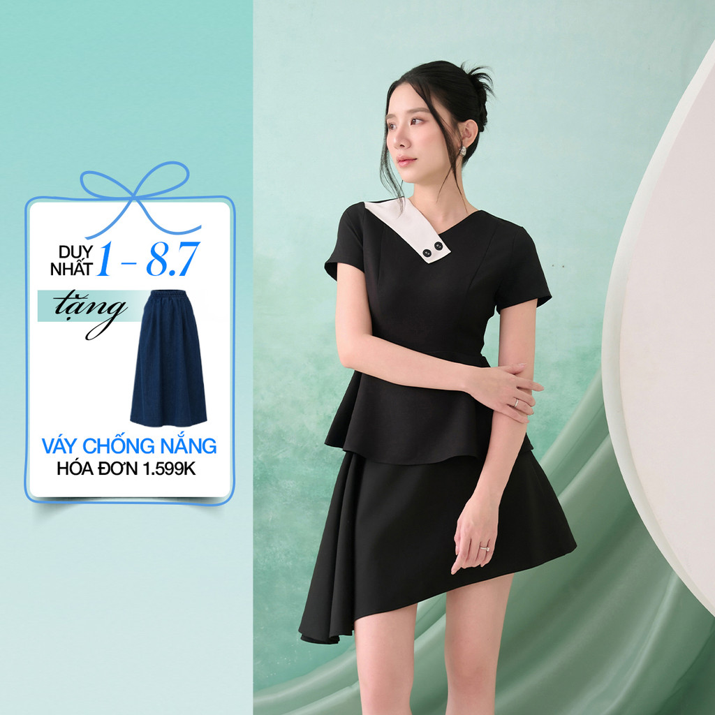 Set lẻ Áo peplum phối cổ  AF07046 - Chân váy nữ GUMAC xòe đổ sườn  VF07045