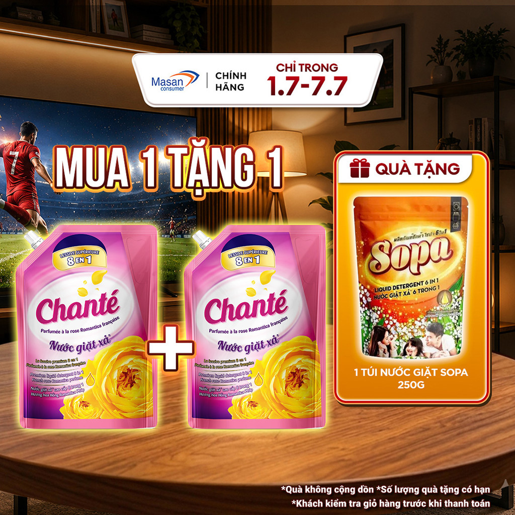 [KOL - Masan] Combo 2 Nước giặt xả cao cấp 8 trong 1 Chanté hoa hồng Pháp túi