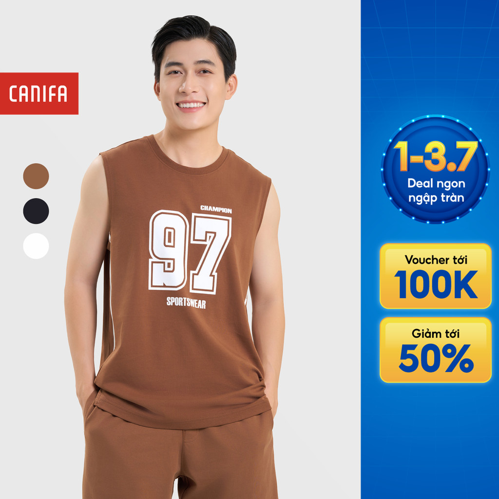 Áo ba lỗ nam CANIFA dáng thể thao in họa tiết 8TA25S004