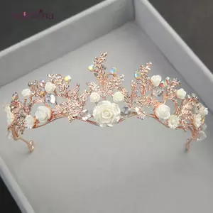 AqToCna Pha Lê Tiara Vàng Cưới Vương Miện Baroque Kim Cương Giả Tóc Thái AqToCna
