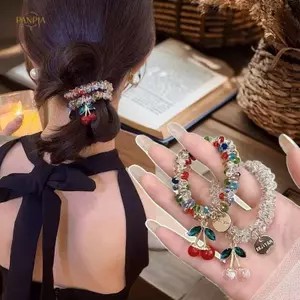 PNPIA- Dây buộc tóc đính đá hình hoa anh đào & hình ngôi sao - Sử dụng kép làm vòng tay (Quà tặng thanh lịch cho phụ nữ & những người bạn thân nhất)