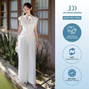 Set Áo Kiểu Bèo Đổ Cổ U, Khăn Cổ 2R05.2603, Quần Resort Tơ 2 Lớp Xếp Ly Cạp Chun Sau 3R03.2603, Set Đồ Thanh Lịch By JM