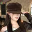 < Honeyba > Mũ nồi da lộn cổ điển dành cho nữ Mũ Newsboy phẳng mùa thu đông Briti Sle Mũ ấm áp có thể gập lại thông thường Mũ đẹp