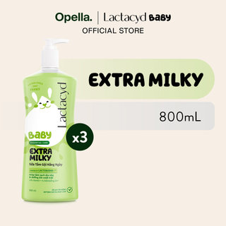 Bộ 3 Chai Sữa Tắm Gội Trẻ Em Lactacyd Baby Extra Milky Làm Sạch Dịu Nhẹ và Dưỡng Ẩm Vượt Trội Size Jumbo 800ml