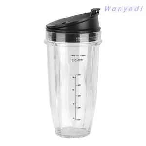 Cốc thay thế WANYEDI, Cốc xay sinh tố ABS + PC trong suốt + đen, Máy rửa chén đánh dấu đo di động Máy rửa chén chống rò rỉ an toàn Nắp đậy và nắp đậy để làm sinh tố Ninja BL480BL482