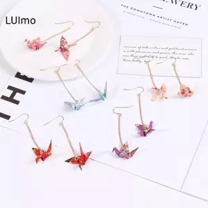 LUImo Kranich Bông Tai Origami Miniblings Chim Cần Cẩu Faltkunst Senbazuru Giấy SBS