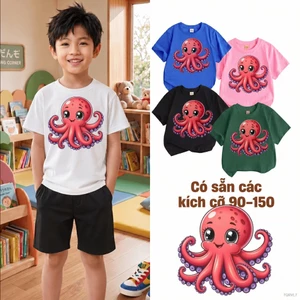 Áo thun bé trai hình bạch tuộc mềm mại Size 90-150 phong cách Hàn Quốc Dễ phối đồ