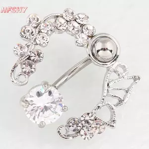 HFSHY Pha Lê Kim Cương Giả Rỗng Bướm Bụng Nút Nhẫn Thời Trang Rốn Móng Tay Cho Nữ Thép Không Gỉ Gợi Cảm Cơ Thể Xuyên Trang Sức VN