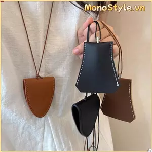 Mặt dây chuyền túi đựng kính mắt MONOSTYLE, Dây treo lưu trữ Kẹp kính râm bền, Túi treo cổ bằng da đa chức năng đơn giản