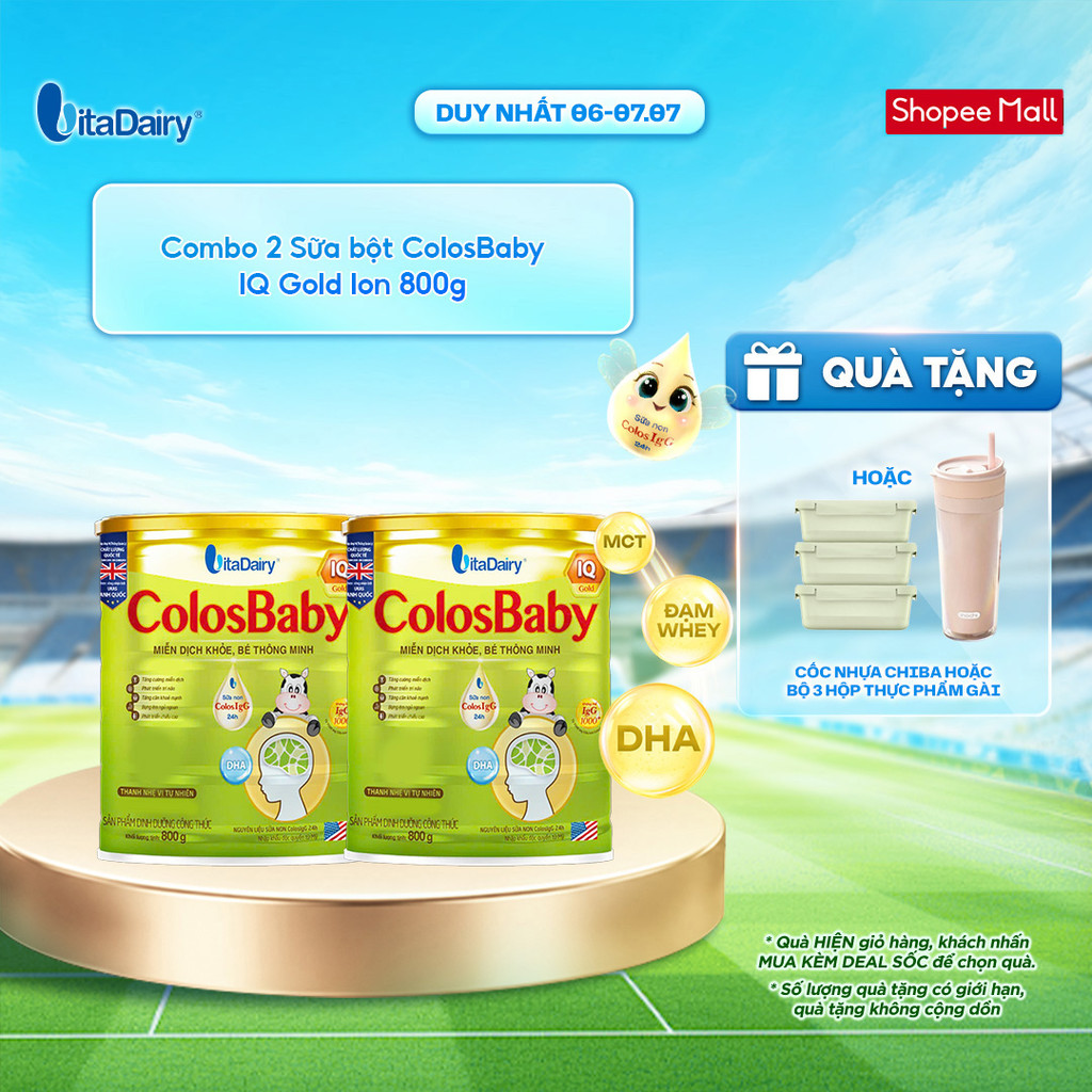 [COMBO 2 LON] Sữa bột ColosBaby IQ Gold cho trẻ tuổi giúp bé bổ sung dinh dưỡng, hỗ trợ trí não - Lon 800g