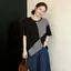 Áo thun ngắn tay sọc đen mùa hè cỡ lớn viền không đều Khâu dáng rộng che phủ Flesh Niche Design Slimer Look