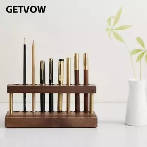 Hộp đựng bàn GETVOW, Hộp đựng bút kẻ sọc gỗ, Giá đỡ bút 9 khe hiện đại cho trường học văn phòng