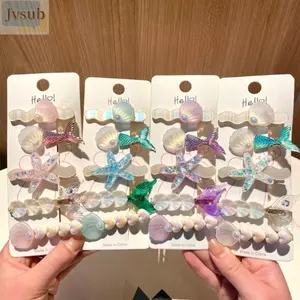 JVSUB 5 Kẹp Tóc Sao Biển Vỏ, Kẹp Tóc Nàng Tiên Cá Màu Hồng, Tím Ocean Series Barrette Girls
