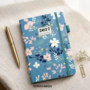 DONOVANQQ 2027 Lập kế hoạch lịch trình Notepad, Tiếng Anh 12 tháng A5 Kế hoạch chương trình nghị sự Sổ tay, Thiết kế hoa Vỏ da chống mài mòn Danh sách việc cần làm Sổ tay Du lịch