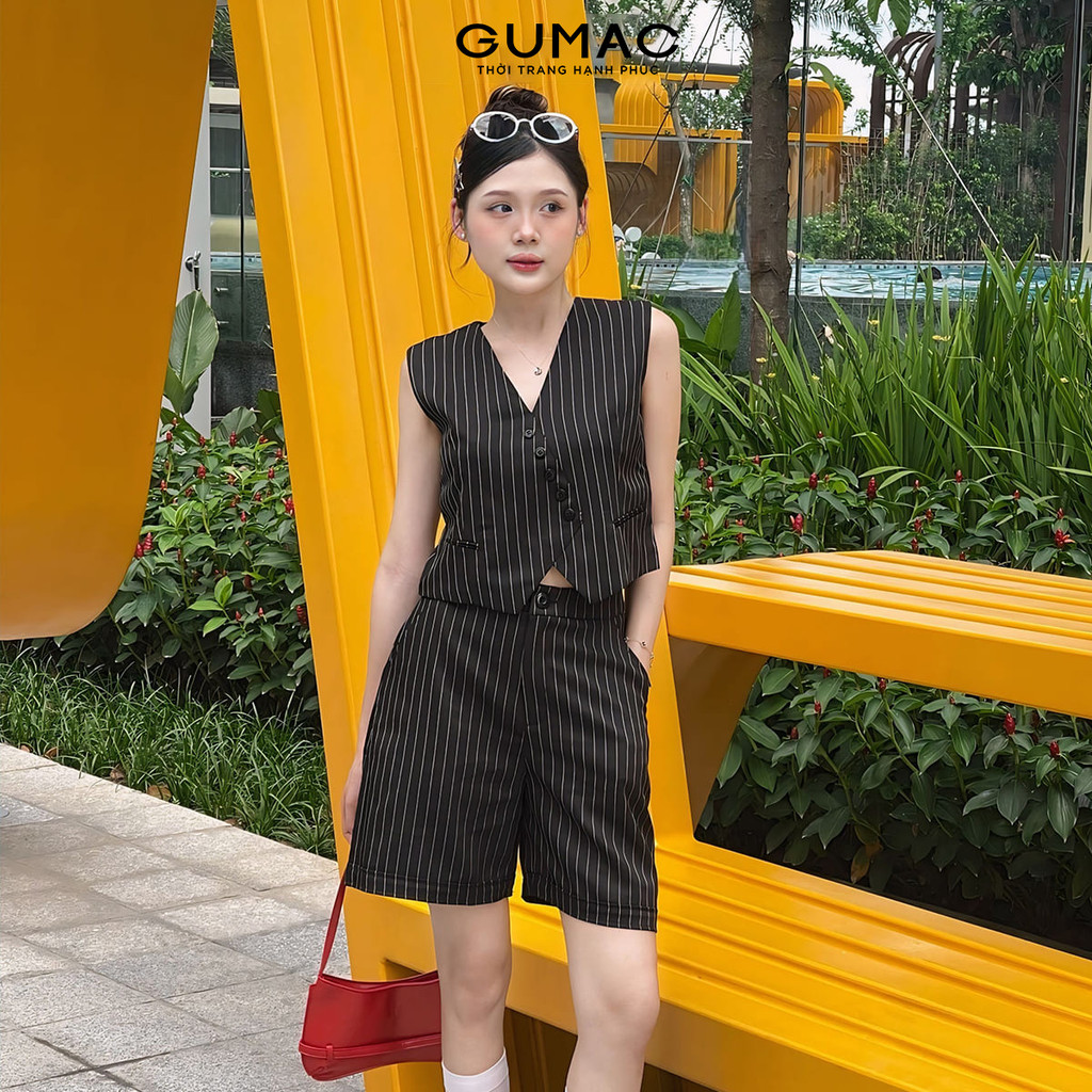 Set Lẻ Áo Gile Nữ GMORNING Form Croptop Kẻ Sọc Trẻ Trung YAE04003 - Quần Short Cơ Bản Lai Lật Năng Động YSHE04004