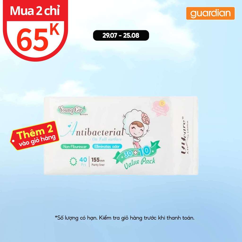 Băng Vệ Sinh UUcare Young Girl Kháng Khuẩn Loại Hàng Ngày 15.5cm 40 Miếng