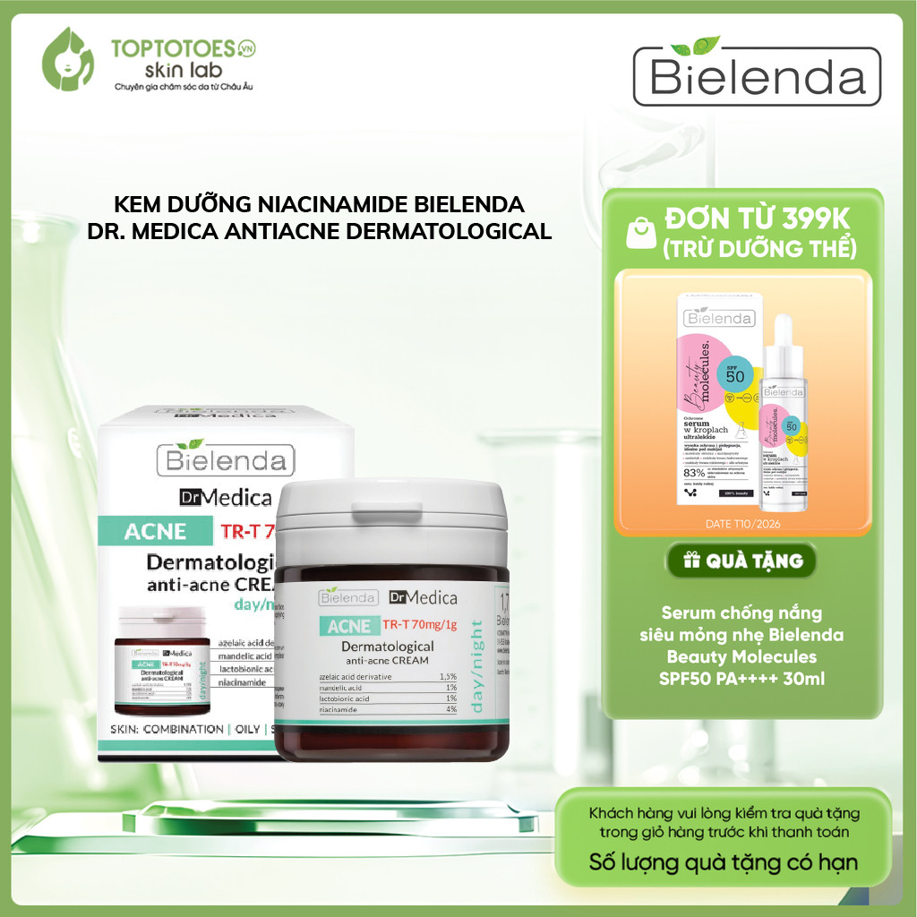 [HÀNG NHẬP KHẨU] Kem dưỡng Niacinamide Bielenda Dr. Medica Antiacne Dermatological giảm mụn, mờ thâm 50ml