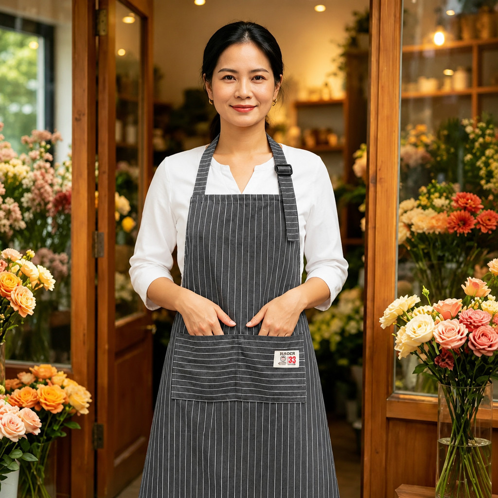 Tạp dề cổ dây có thể điều chỉnh cho người bán hoa, chống dầu, thích hợp để phục vụ, làm vườn và người bán hoa; Thắt lưng cotton cho nữ. | BigBuy360 - bigbuy360.vn