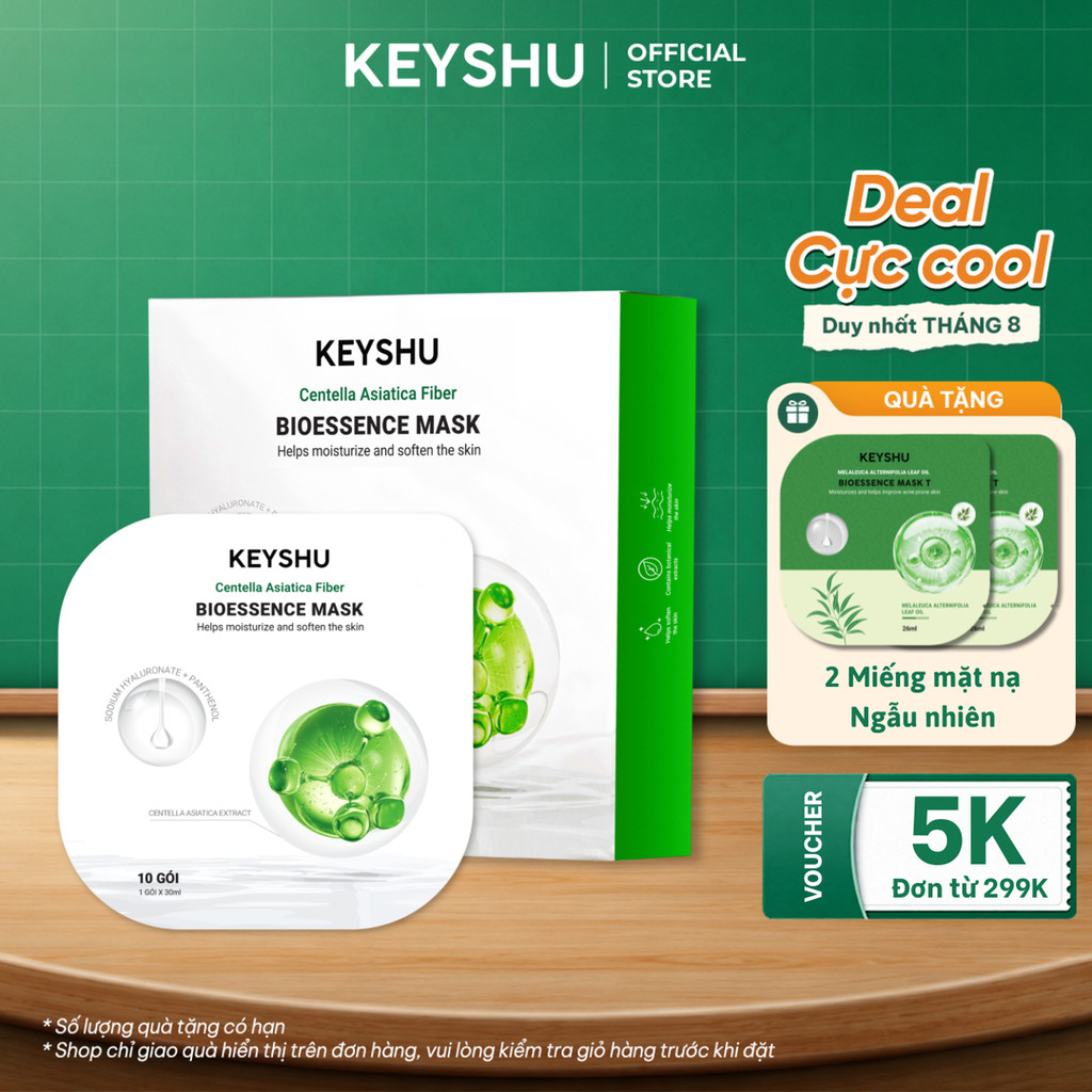 1 Hộp Mặt Nạ Sợi Xơ Rau Má Centella Fiber KEYSHU Dưỡng Ẩm, Hỗ Trợ Ngăn Ngừa Lão Hóa 10 Miếng 30ML