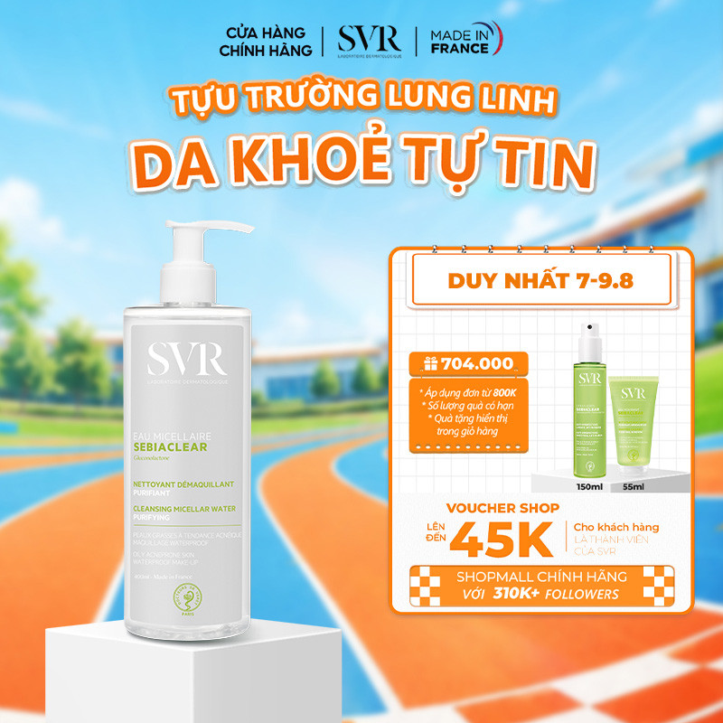 Nước tẩy trang sạch sâu loại bỏ dầu nhờn SVR Sebiaclear Eau Micellaire 400ml