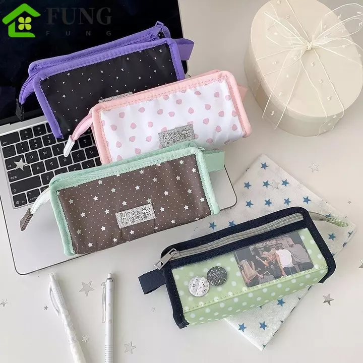 Túi đựng bút phong cách Hàn Quốc FUNG, Hộp đựng văn phòng phẩm để bàn Hộp đựng bút chì chấm Y2k, Hộp đựng mỹ phẩm trang điểm Dung tích lớn Túi đựng văn phòng phẩm bằng vải đơn giản đa chức năng Giá đỡ