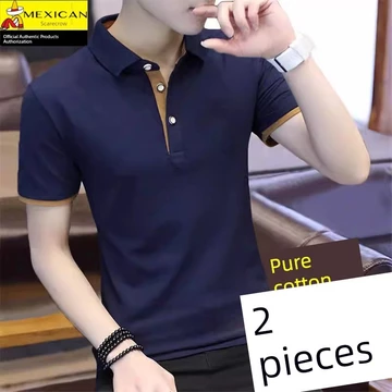 polo nam cao cấp áo có cổ nam Áo phông ngắn tay mùa hè bù nhìn áo polo lụa lạnh trào lưu nam áo phông 100% cotton có cổ áo tôn dáng áo phông